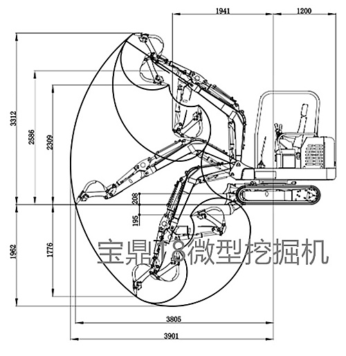 寶鼎BD18微型挖掘機工作尺寸 寶鼎BD18微型挖掘機工作尺寸