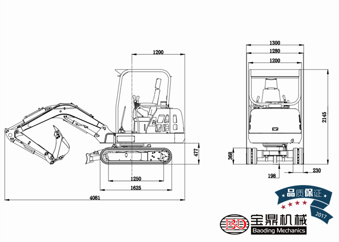 寶鼎23微型挖掘機車身尺寸 寶鼎23微型挖掘機車身尺寸